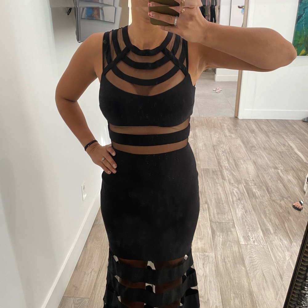 Black Long Cut out Mesh Dress - Betsy & Adam - size 4